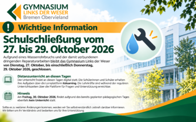 Schulschließung vom 27. – 29. Oktober 2026